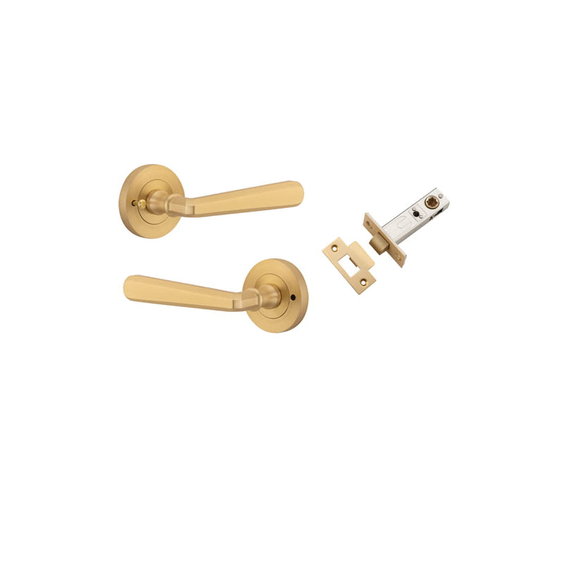 Door Lever Copenhagen Round Rose Inbuilt Privacy kit Brushed Brass