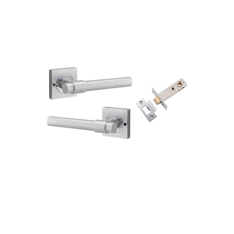 Door Lever Helsinki Square Rose Inbuilt Privacy kit Brushed Chrome