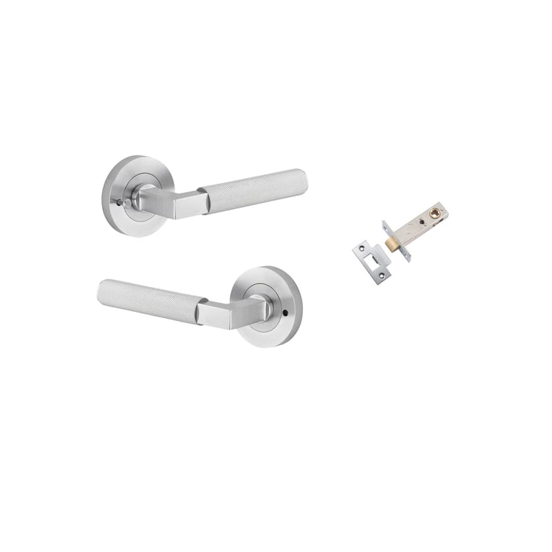 Door Lever Brunswick Round Rose Inbuilt Privacy Kit Brushed Chrome