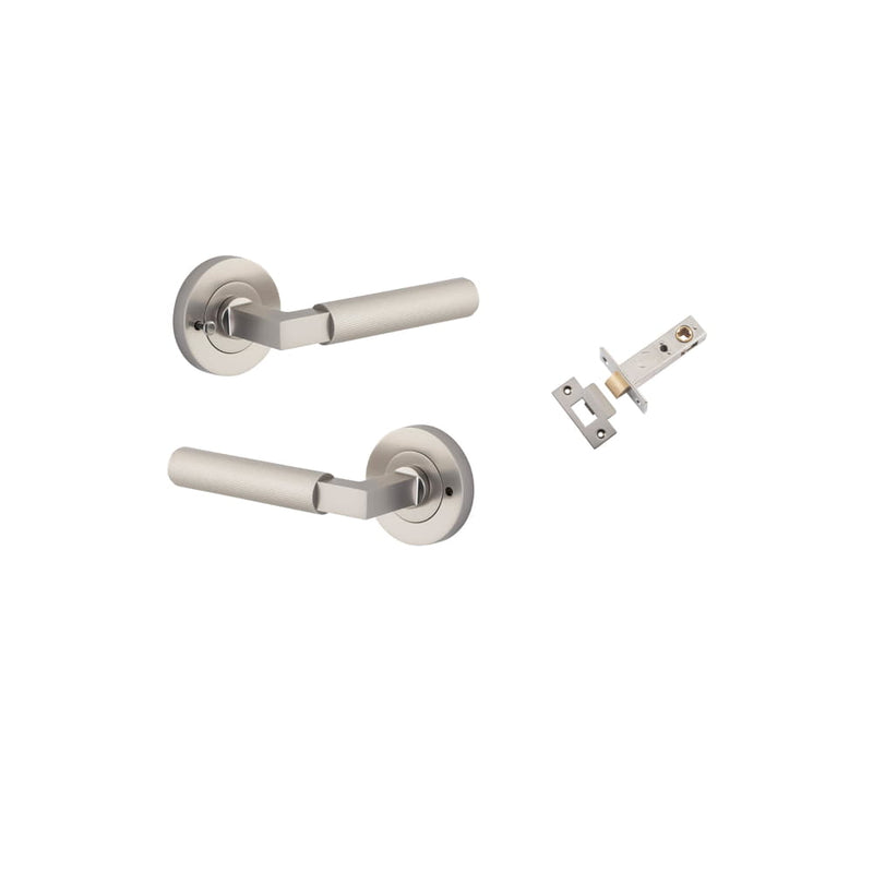 Door Lever Brunswick Round Rose Inbuilt Privacy Kit Satin Nickel