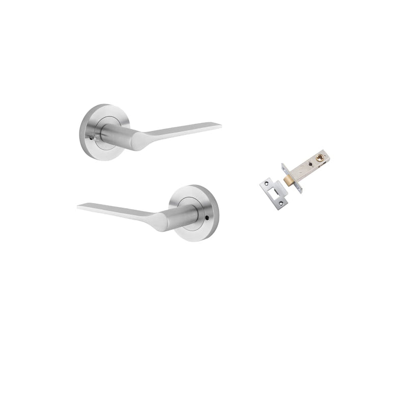 Door Lever Como Round Rose Inbuilt Privacy Kit Brushed Chrome