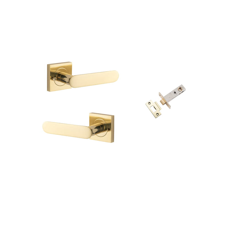 Door Lever Bronte Square Rose Inbuilt Privacy Kit Polished Brass