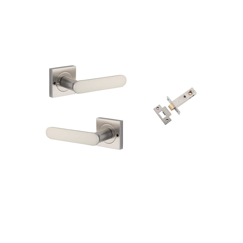 Door Lever Bronte Square Rose Inbuilt Privacy Kit Satin Nickel