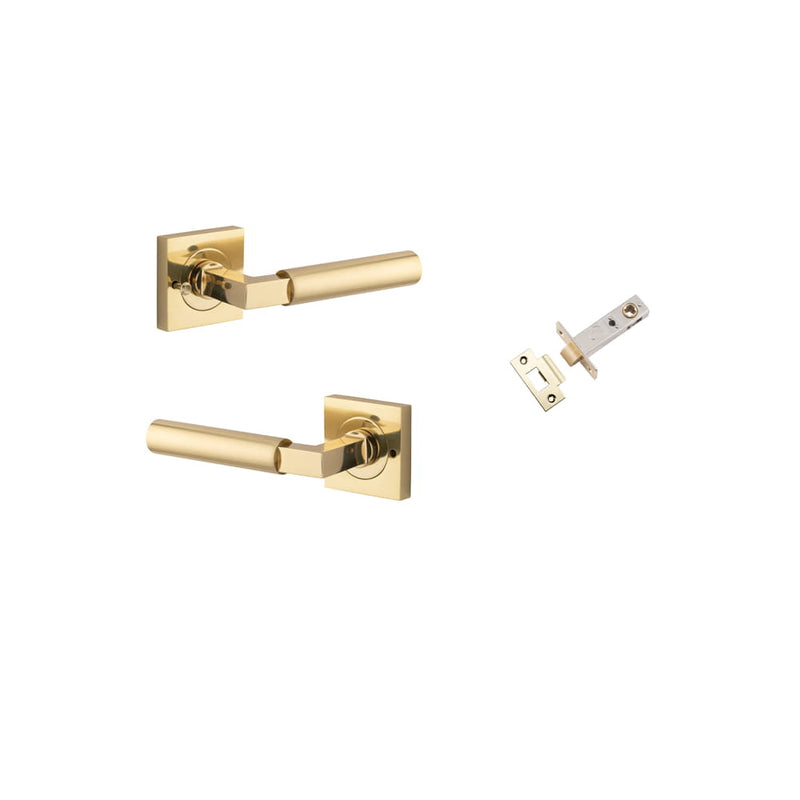 Door Lever Berlin Square Rose Inbuilt Privacy Kit Polished Brass