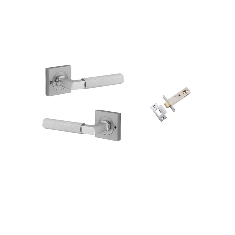 Door Lever Brunswick Square Rose Inbuilt Privacy Kit Brushed Chrome