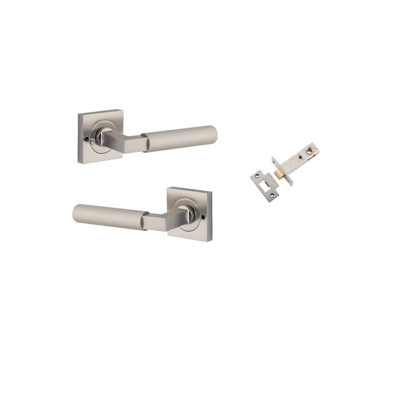 Door Lever Brunswick Square Rose Inbuilt Privacy Kit Satin Nickel