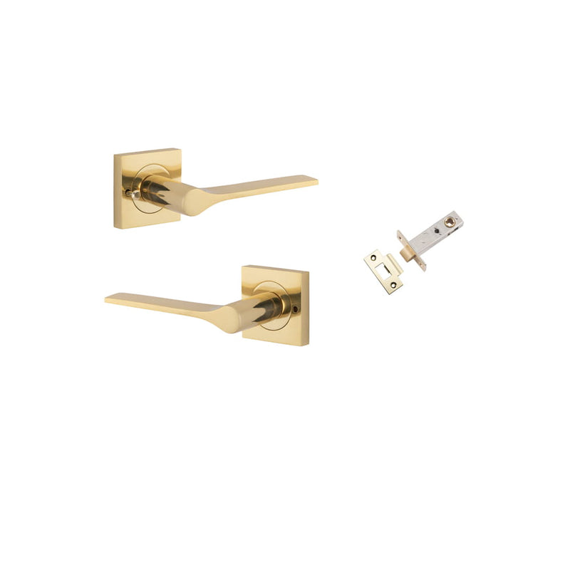 Door Lever Como Square Rose Inbuilt Privacy Kit Polished Brass