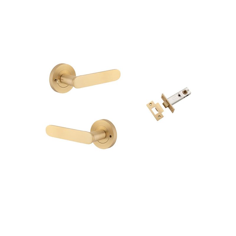 Door Lever Bronte Round Rose Inbuilt Privacy Kit Brushed Brass