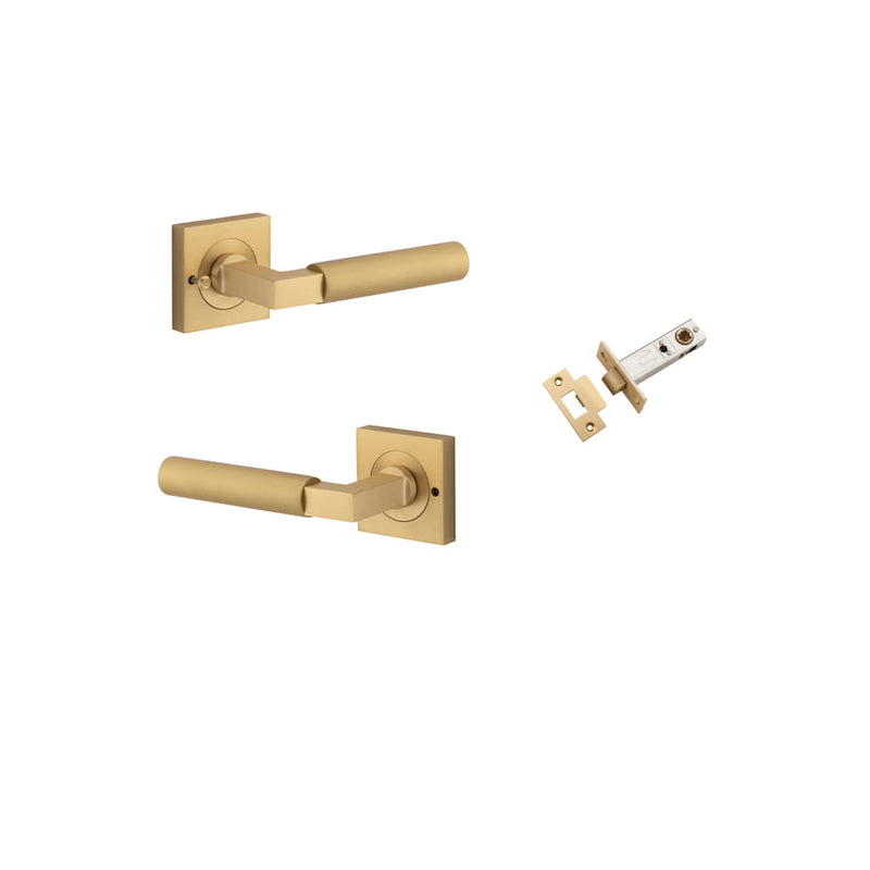 Door Lever Berlin Square Rose Inbuilt Privacy Kit Brushed Brass