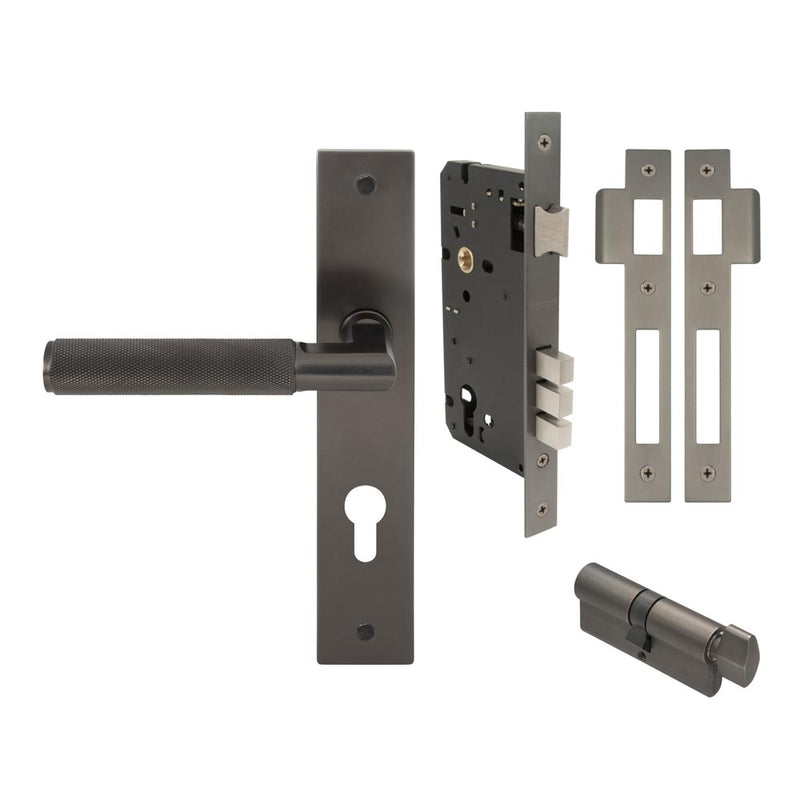 Lumina Diamond Knurled Lever Longplate Entrance Set CTC85 K/T Graphite Nickel