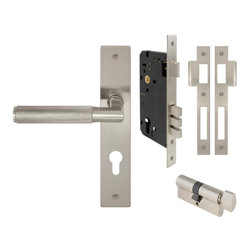 Lumina Diamond Knurled Lever Longplate Entrance Set CTC85 K/T Brushed Nickel