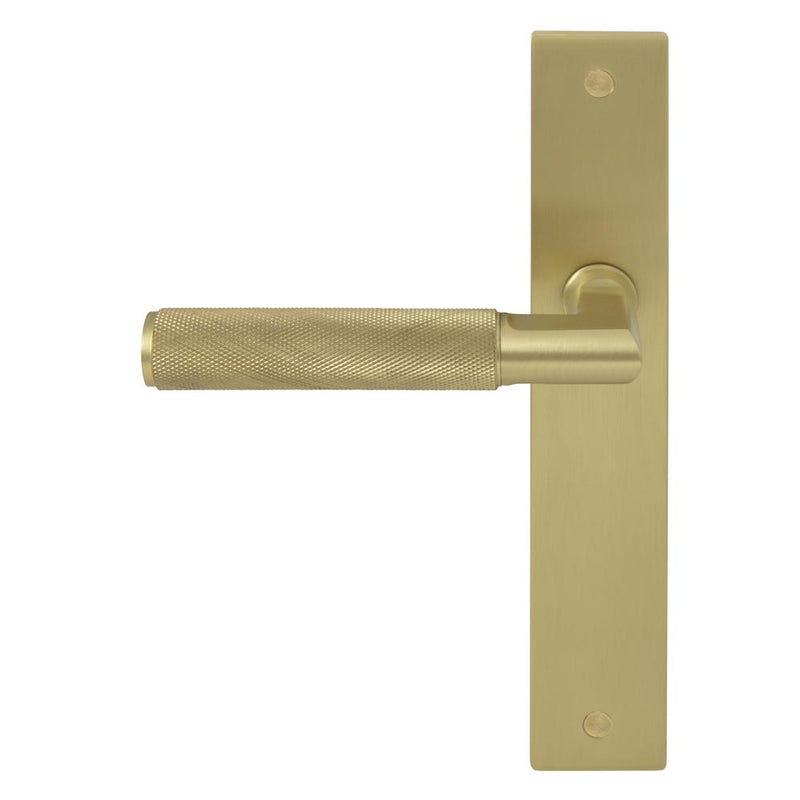 Lumina Diamond Knurled Lever Longplate Passage Set Matt Satin Brass