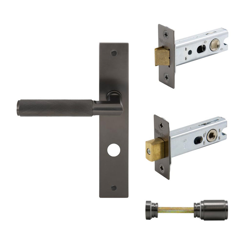 Lumina Diamond Knurled Lever Longplate Privacy Set Graphite Nickel