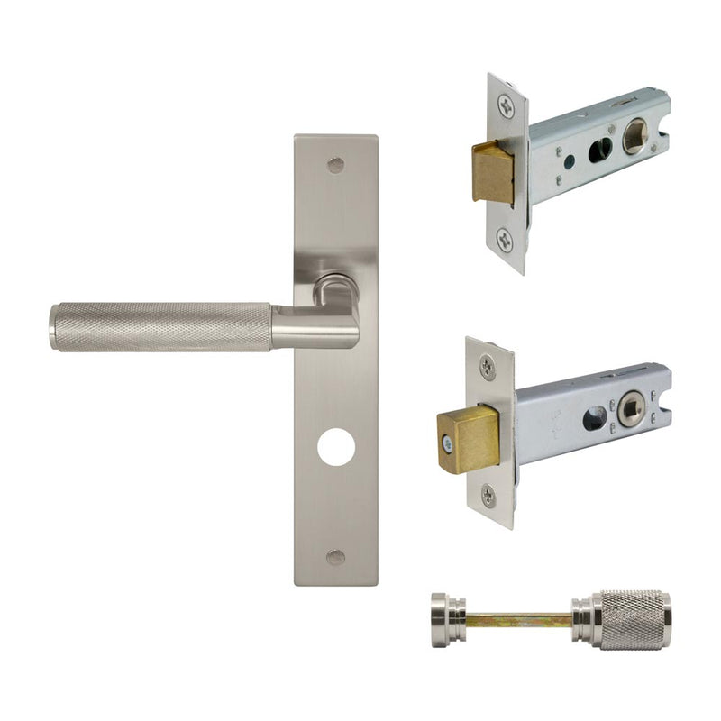Lumina Diamond Knurled Lever Longplate Privacy Set Brushed Nickel