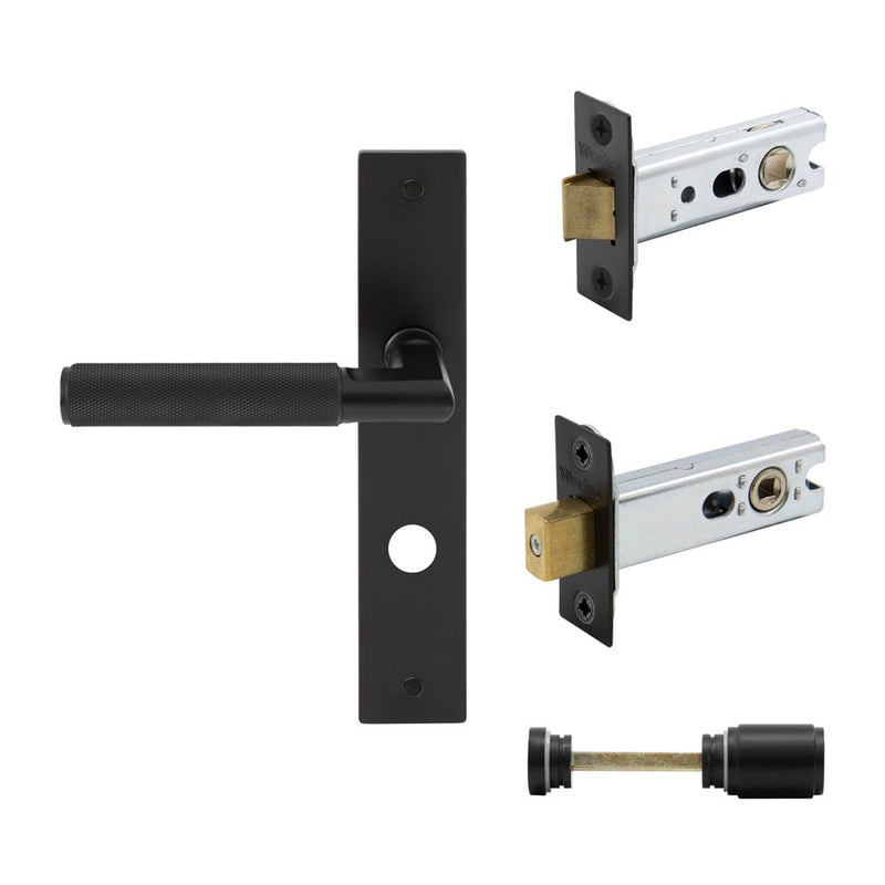 Lumina Diamond Knurled Lever Longplate Privacy Set Matt Black