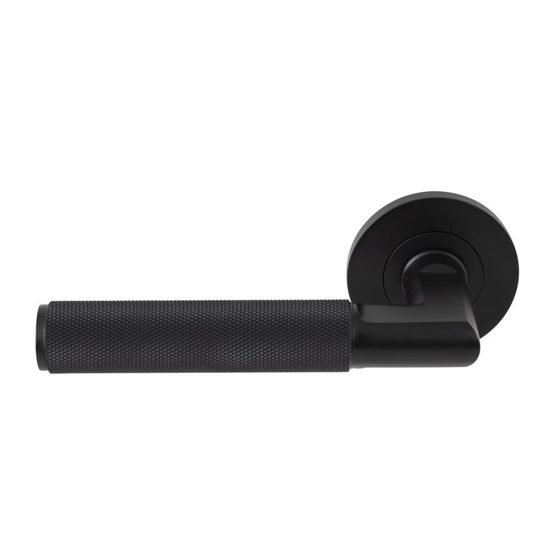 Lumina Diamond Knurled Lever Round Rose Passage Set Matt Black