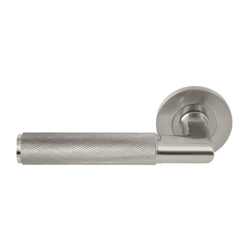 Lumina Diamond Knurled Lever Round Rose Passage Set Brushed Nickel