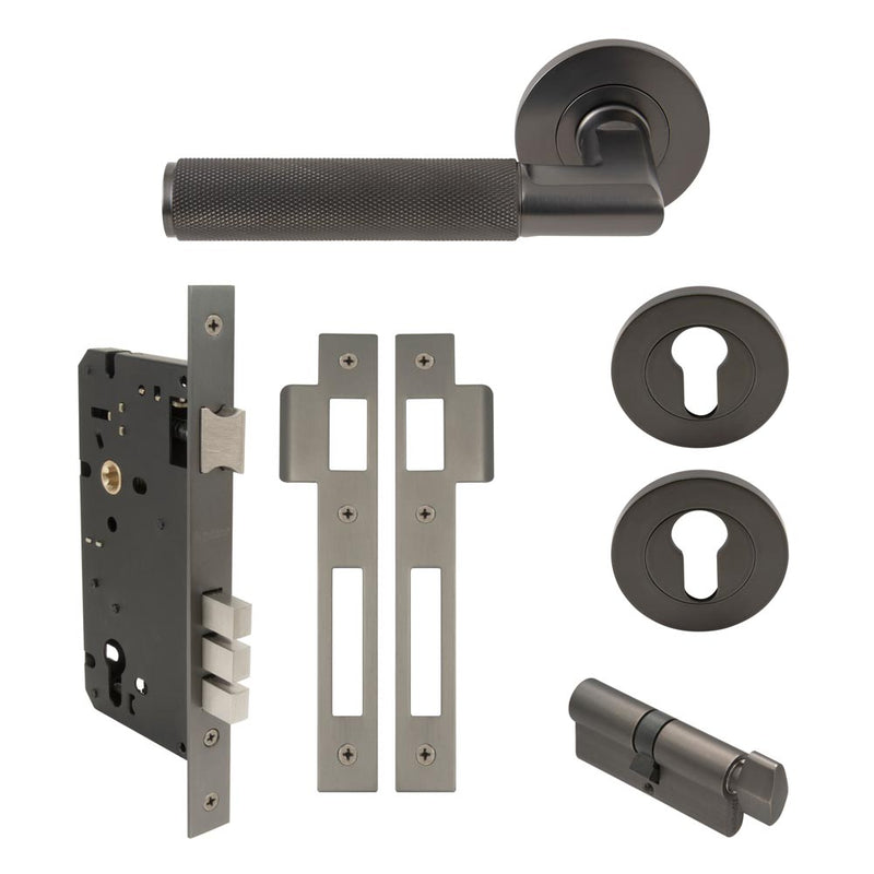 Lumina Diamond Knurled Lever Round Rose Entrance Set CTC85 K/T Graphite Nickel