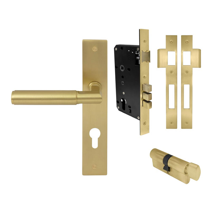 Lumina Plain Lever Longplate Entrance Set CTC85 K/T Matt Satin Brass