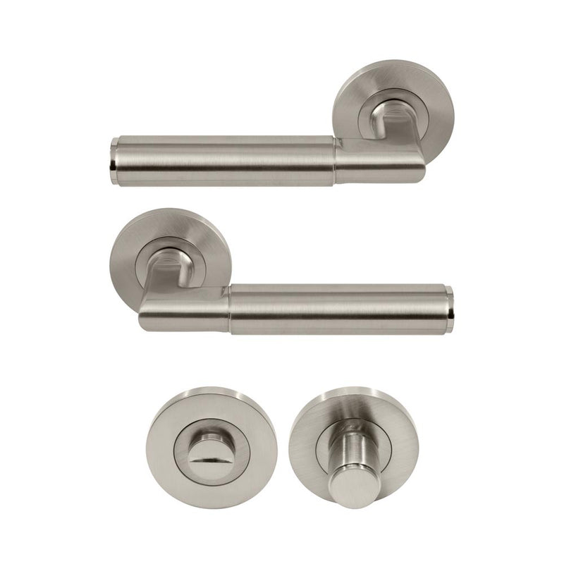 Lumina Plain Lever Round Rose Privacy Set Brushed Nickel