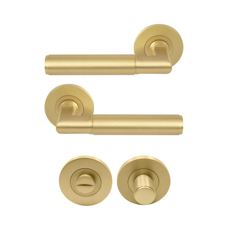 Lumina Plain Lever Round Rose Privacy Set Matt Satin Brass
