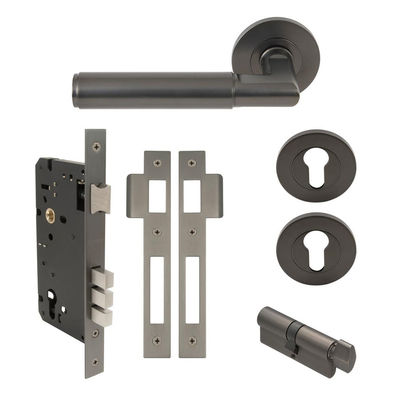 Lumina Plain Lever Round Rose Entrance Set CTC85 K/T Graphite Nickel