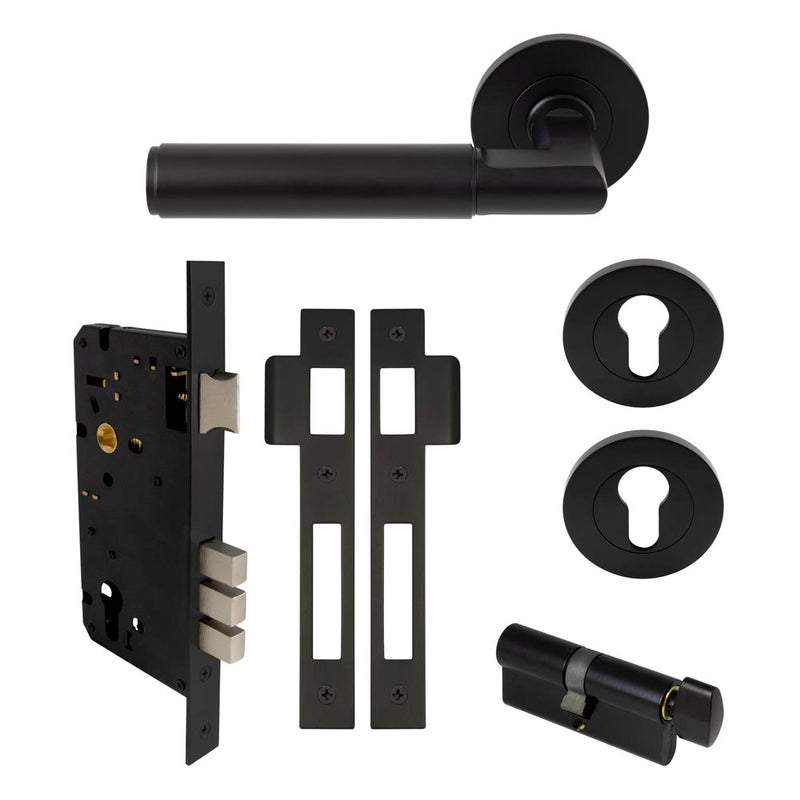 Lumina Plain Lever Round Rose Entrance Set CTC85 K/T Matt Black