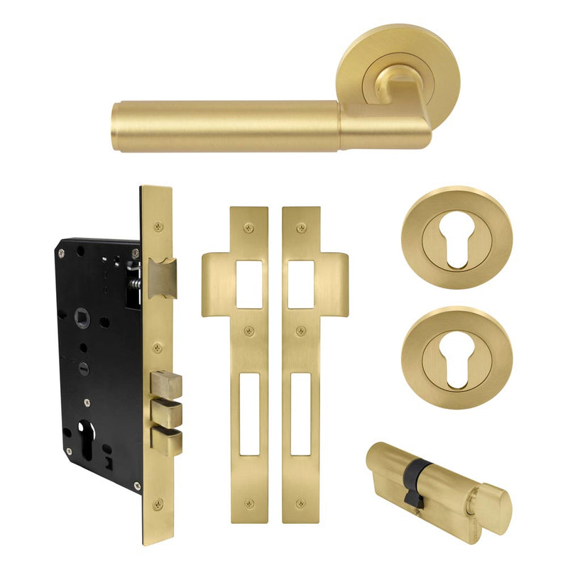 Lumina Plain Lever Round Rose Entrance Set CTC85 K/T Matt Satin Brass