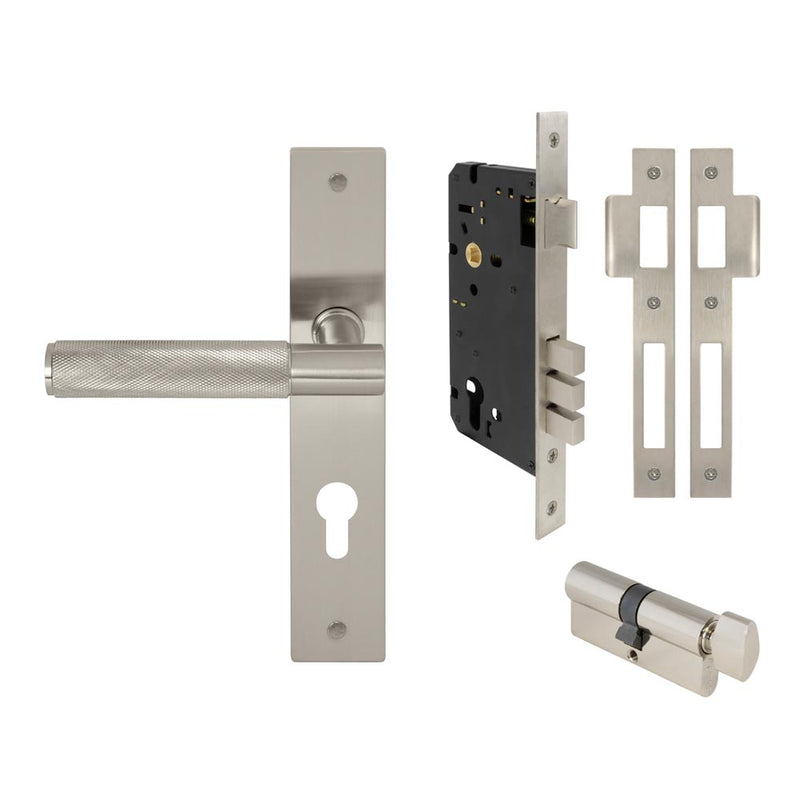 Verge Diamond Knurled Lever Longplate Entrance Set CTC85 K/T Brushed Nickel