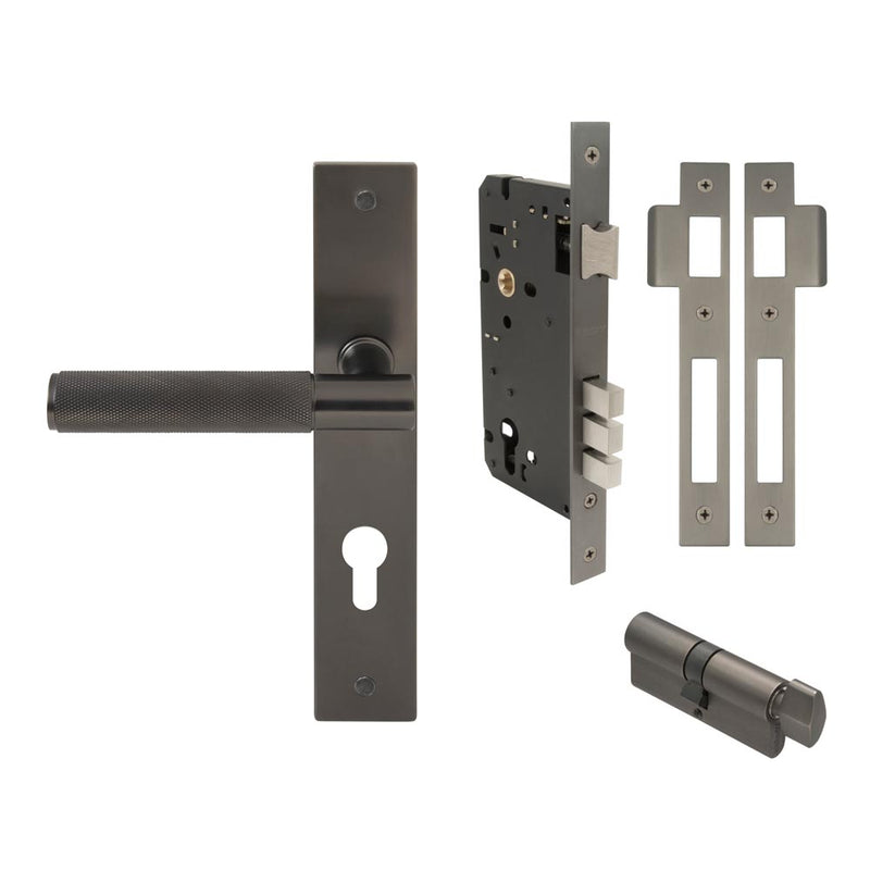 Verge Diamond Knurled Lever Longplate Entrance Set CTC85 K/T Graphite Nickel