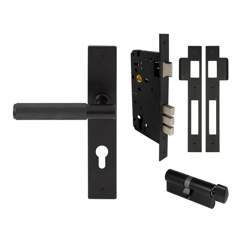 Verge Diamond Knurled Lever Longplate Entrance Set CTC85 K/T Matt Black