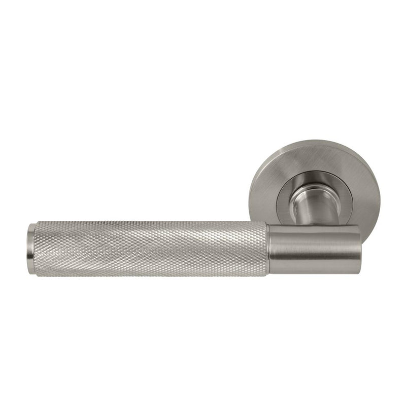 Verge Diamond Knurled Lever Round Rose Passage Set Brushed Nickel
