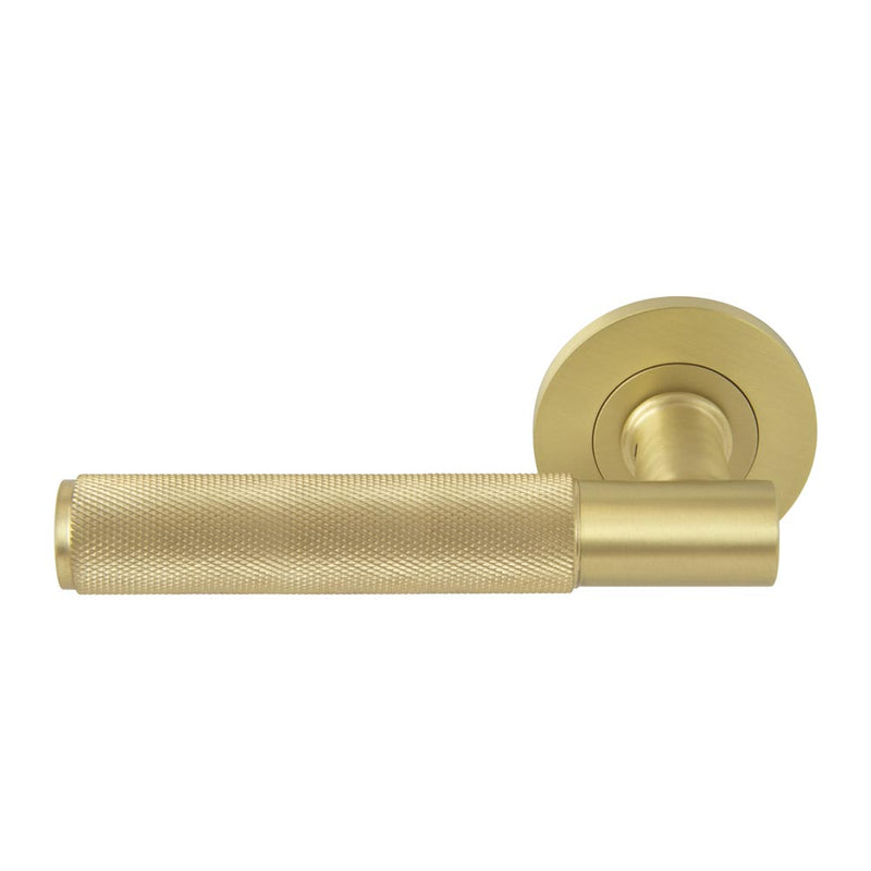 Verge Diamond Knurled Lever Round Rose Passage Set Matt Satin Brass