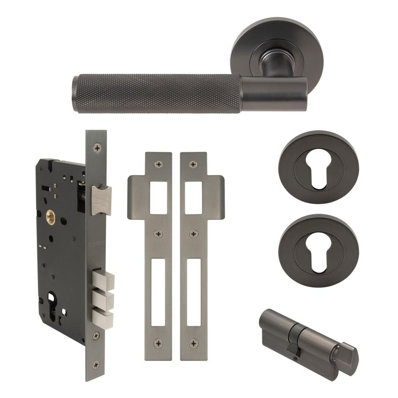 Verge Diamond Knurled Lever Round Rose Entrance Set CTC85 K/T Graphite Nickel