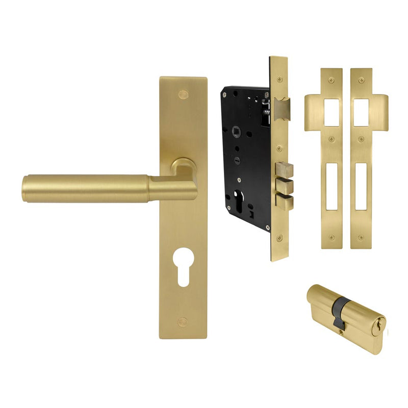 Lumina Plain Lever Longplate Entrance Set CTC85 K/K Matt Satin Brass