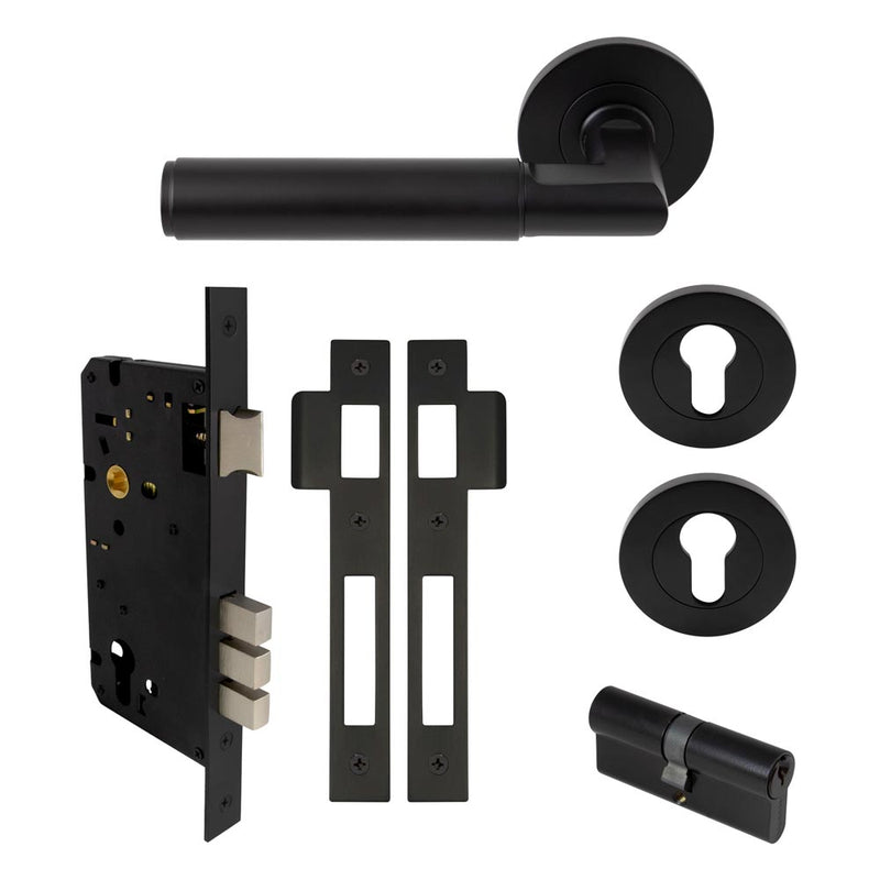 Lumina Plain Lever Round Rose Entrance Set CTC85 K/K Matt Black