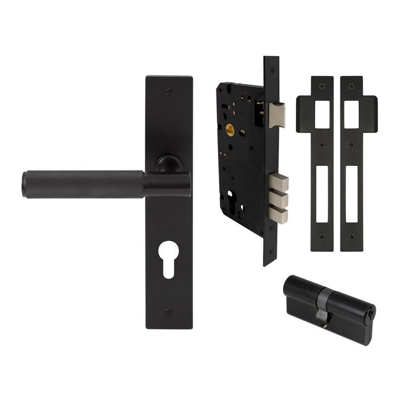 Verge Diamond Knurled Lever Longplate Entrance Set CTC85 K/K Matt Black