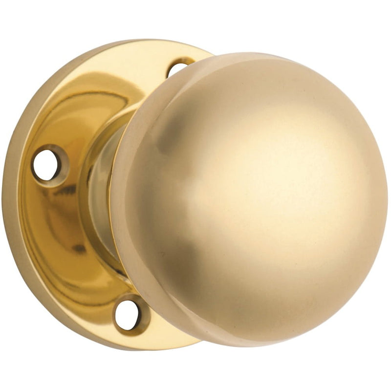 Door Knob Retro Fit Round Rose Pair Polished Brass