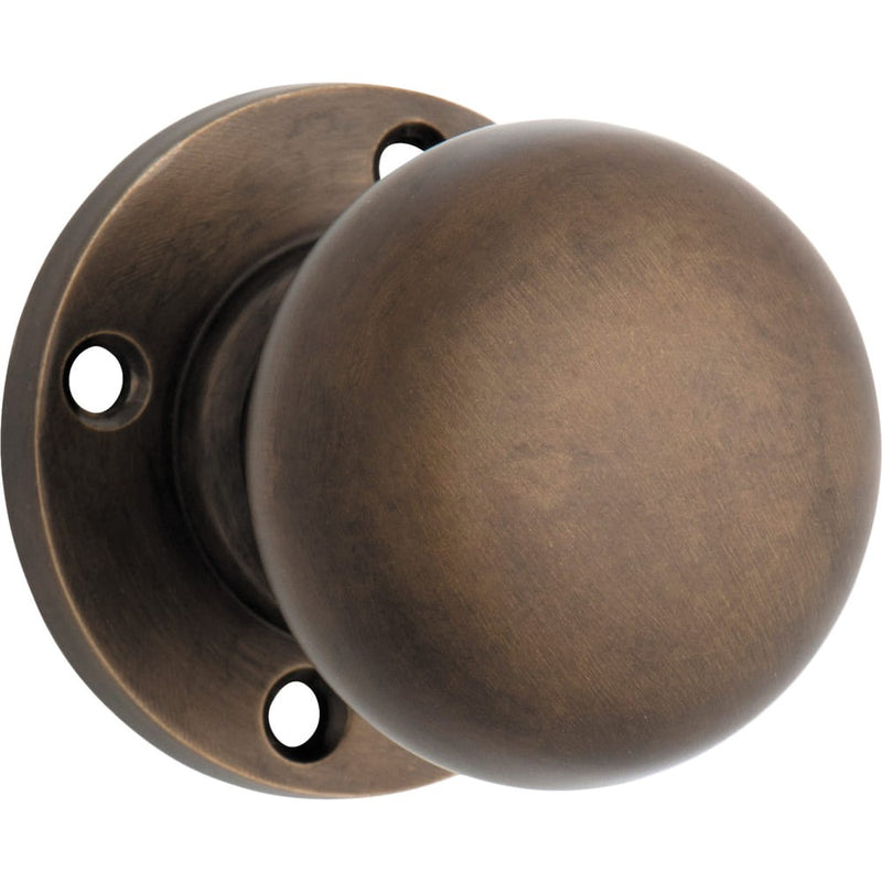 Door Knob Retro Fit Round Rose Pair Antique Brass