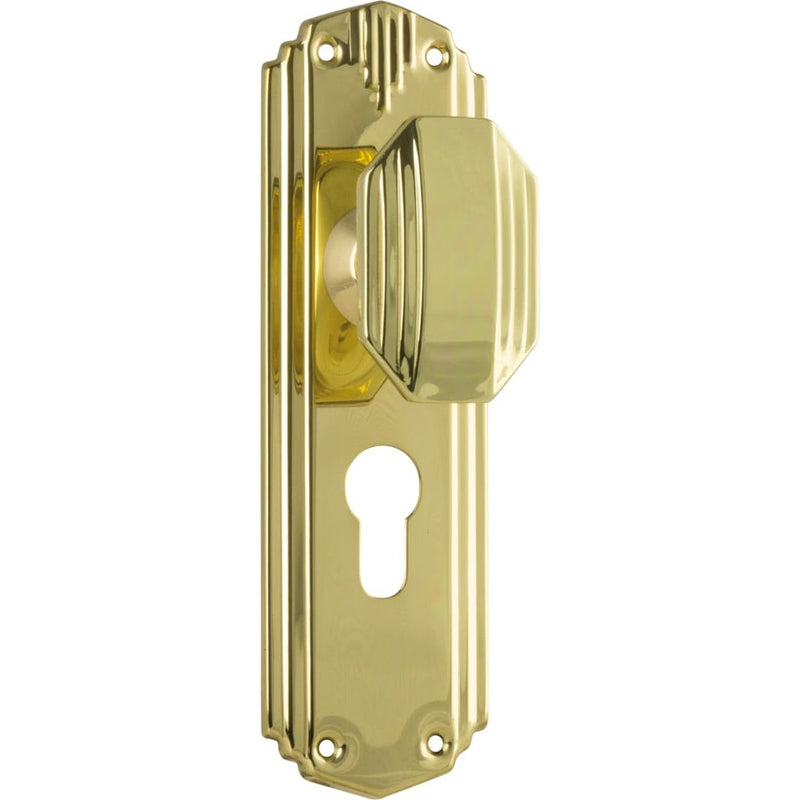 Door Knob Napier Art Deco Euro Pair Polished Brass