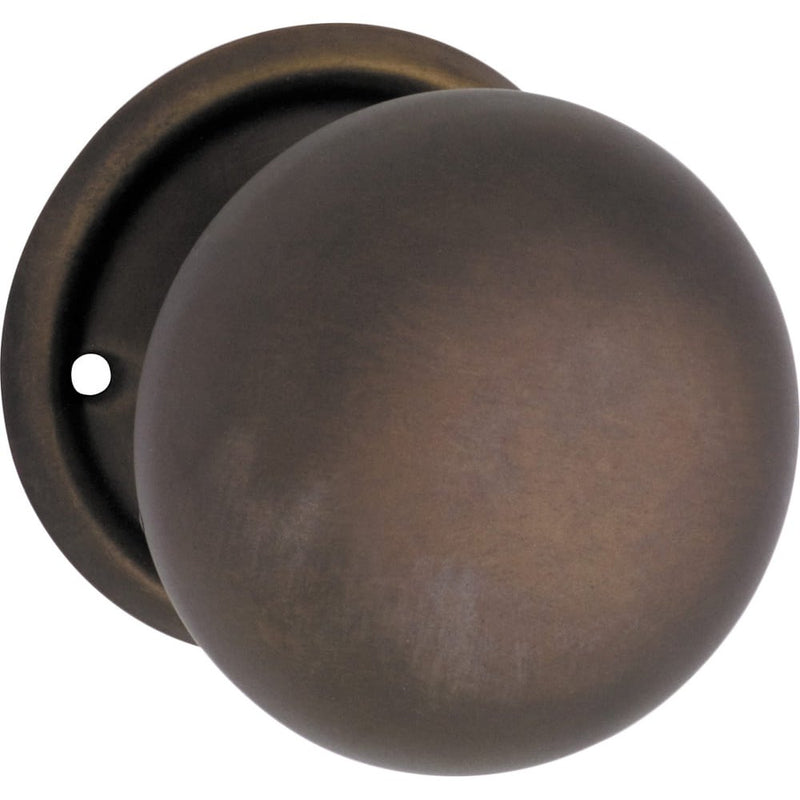Door Knob Plain Round Rose Pair Antique Brass