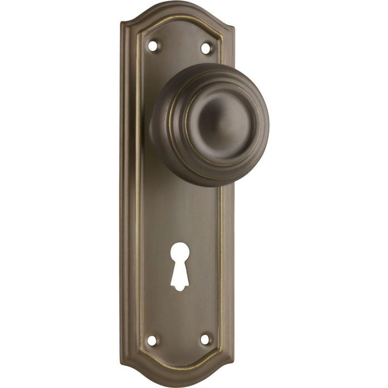 Door Knob Kensington Lock Pair Antique Brass