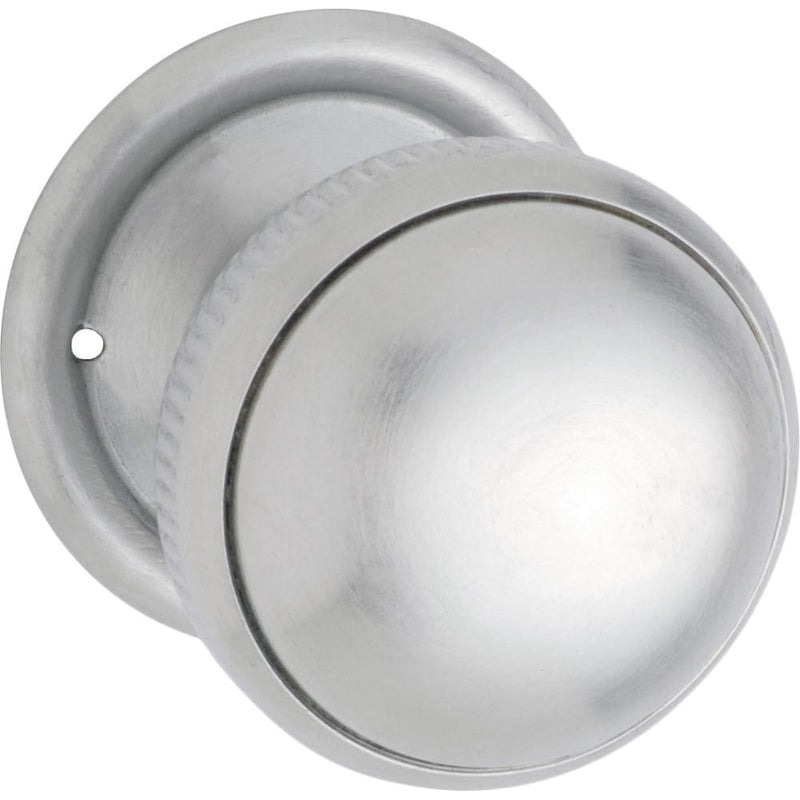 Door Knob Milled Edge Round Rose Pair Satin Chrome 45mm