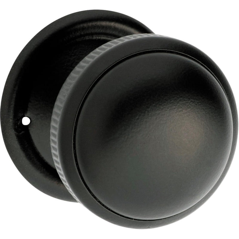 Door Knob Milled Edge Round Rose Pair Matt Black 45mm