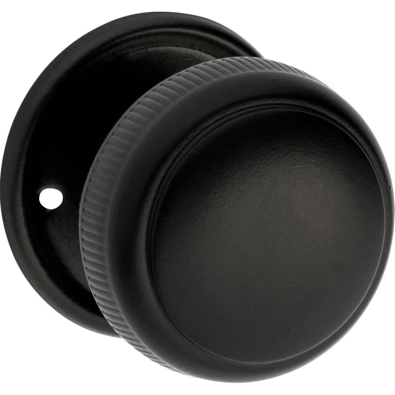 Door Knob Milled Edge Round Rose Pair Matt Black 52mm