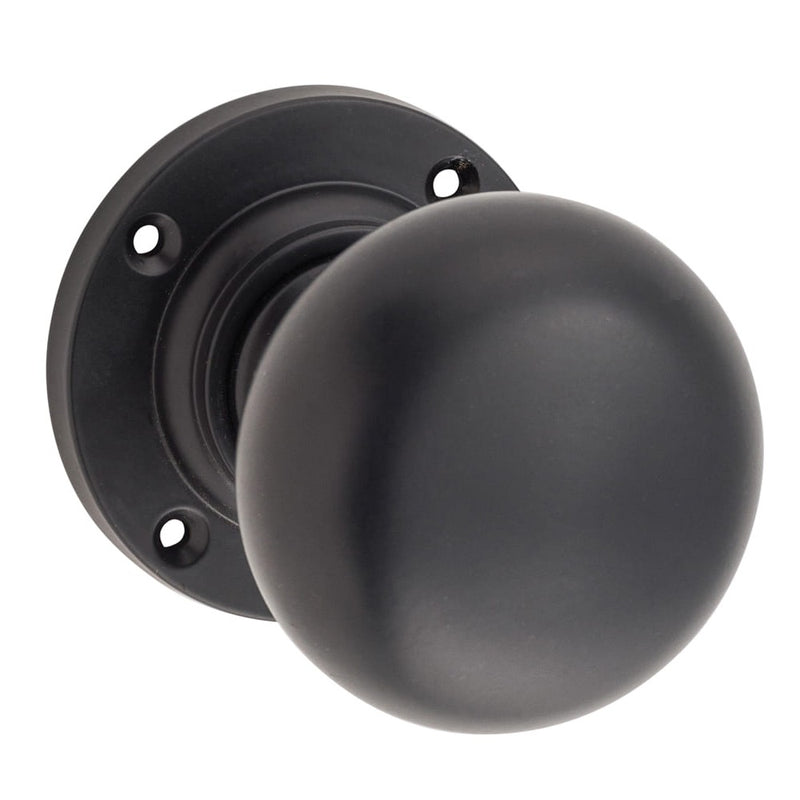 Door Knob Victorian Round Rose Pair Matt Black