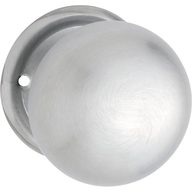 Door Knob Plain Round Rose Pair Satin Chrome