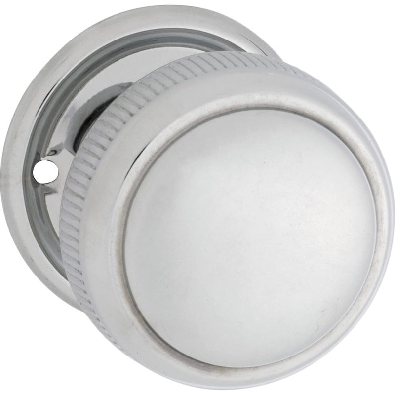 Door Knob Milled Edge Round Rose Pair Chrome Plated 52mm