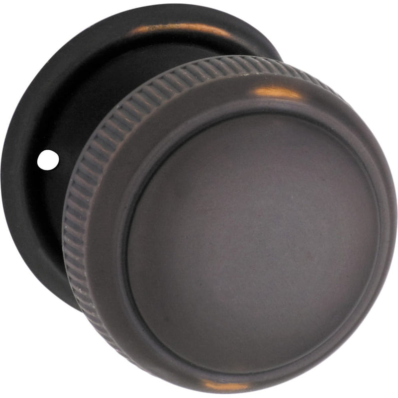 Door Knob Milled Edge Round Rose Pair Antique Copper 52mm