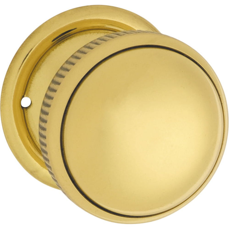 Door Knob Milled Edge Round Rose Pair Polished Brass 45mm